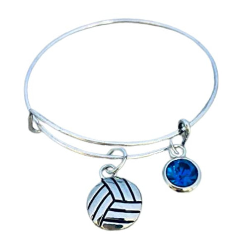 Personalized Volleyball Charm Bangle Bracelet with Birthstone Charm, Custom Girls Volleyball Jewelry - Perfect Gift For Volleyball Players & Teams