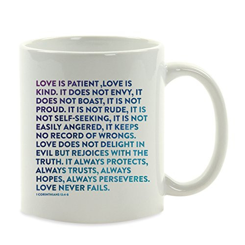Andaz Press 11oz. Coffee Mug Gift, Bible Verses, Love is Patient, Love is Kind. It Always Protects, Always Trusts, Always Hopes, Always perseveres. Love Never Fails, 1 Corinthians 13:4-8, 1-Pack, Andaz Press 11oz. Coffee Mug Gift, Bible Verses, Love is Patient, Love is Kind. It Always Protects, Always Trusts, Always Hopes, Always perseveres. Love Never Fails, 1 Corinthians 13:4-8, 1-Pack,