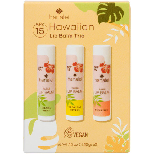 Hanalei Lip Balm and Moisturizer - Natural Kukui Oil and Beeswax Lip Moisturizer to Replenish and Repair Dry, Chapped Lips - (Variety Pack with SPF (3 Tubes))