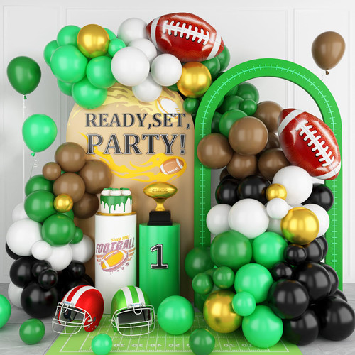 FunHot Football Balloon Arch, 118 Pcs Football Party Decorations with Dark Green Black Brown Metallic Gold Balloons Football Foil Balloons for Boys Men Sport Theme Birthday Football Party Decoration FunHot Football Balloon Arch, 118 Pcs Football Party Decorations with Dark Green Black Brown Metallic Gold Balloons Football Foil Balloons for Boys Men Sport Theme Birthday Football Party Decoration