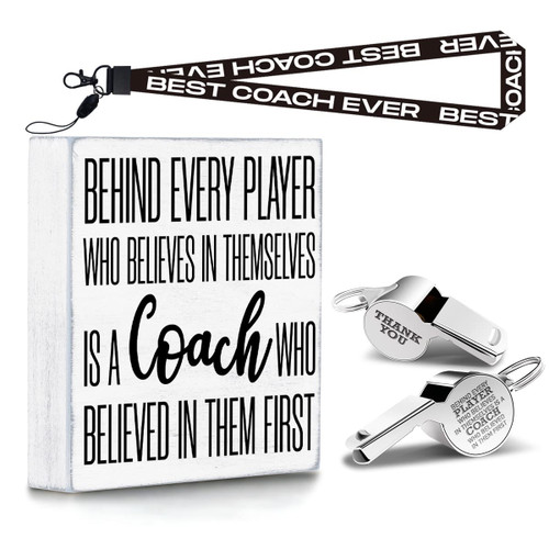 Thank You Coach Gifts, Whistle for Coaches, Whistle Emergency, White Wood Box Sign, Inspirational Coach Gifts for Men Women Teachers Referees Sports Coach Home, A Coach Who Believed in Them First.