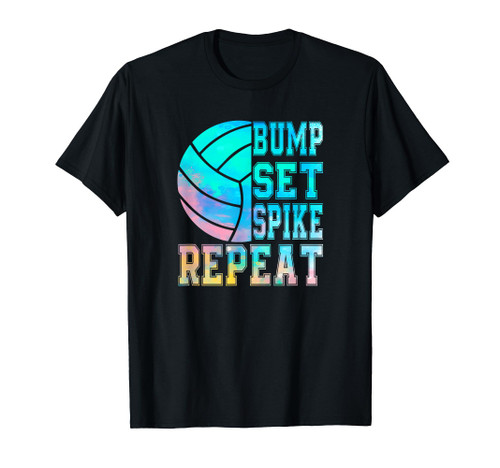 Colorful Teen Girls Volleyball Bump Set Spike Repeat T-Shirt Colorful Teen Girls Volleyball Bump Set Spike Repeat T-Shirt