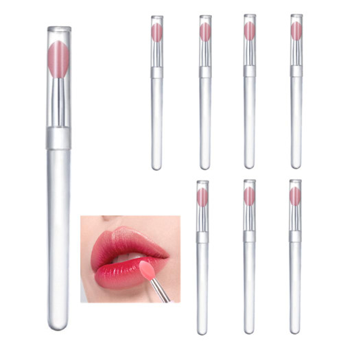 Selxran Silicone Lip Brush, 8 Pcs Lipstick Applicator Brushes with Cap for Lip Mask, Lip Gloss Wands for Lip Gloss Lip Mask Eyeshadow Lip Cream Makeup Beauty Tool, Pink