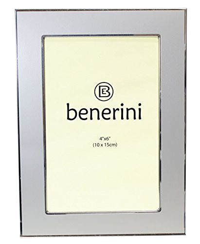 benerini 4 x 6 inches Satin Silver Color Brushed & Shiny Aluminum - Photo Picture Frame Gift - Portrait or Landscape