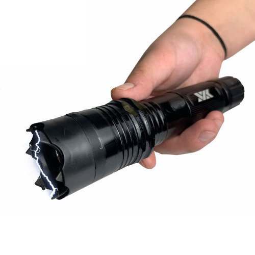 Day Zero Survival Black Stun Gun Metal 10 Billion Volt Maximum Strength LED Flashlight Rechargeable Battery with Holster