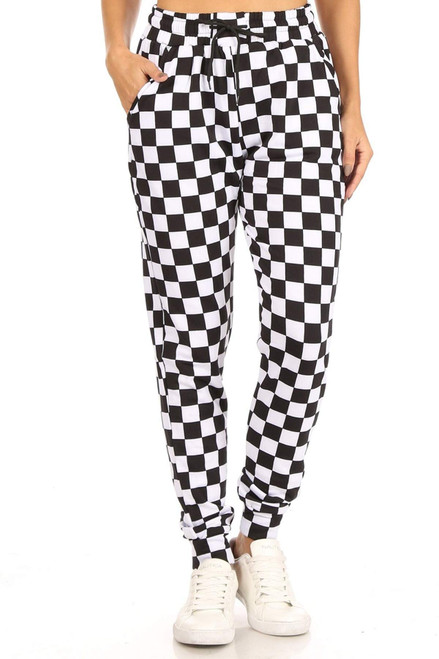 JFL-S534-3X Fleece Lined B&w Checkered Jogger Track Pants w/Pockets, 3X