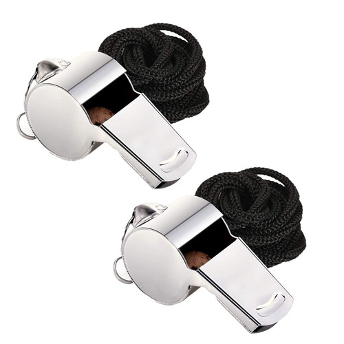 LEAP Whistle 2 Pack of Stainless Steel Whistles with Lanyard Loud Crisp Sound,for Sports Coaches, Referees, and Officials