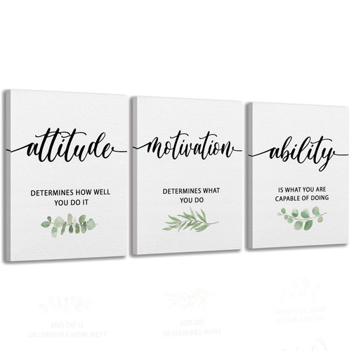 KEUSPI Motivational Inspirational Quotes Ability Motivation Attitude Framed Decor Canvas Wall Art Poster Prints for Office Workplace Set of 3,14x11 Inch, Office Encouraging Gifts for Women Coworkers