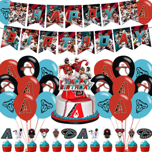 Arizona Birthday Party Decorations,Diamondbacks Baseball Birthday Party Supplies,Include Birthday Banner,Cupcake Toppers,Cake Toppers Party Decoration for Kids