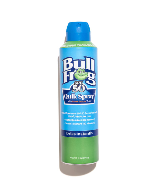 Bullfrog Quik Spray Sunscreen SPF 50 | Oxybenzone & Octinoxate Free | Broad Spectrum Moisturizing UVA/UVB, 6oz Bullfrog Quik Spray Sunscreen SPF 50 | Oxybenzone & Octinoxate Free | Broad Spectrum Moisturizing UVA/UVB, 6oz