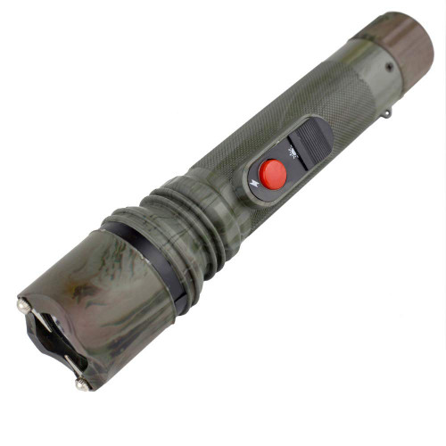 Day Zero Survival Camo Stun Gun Rechargeable LED Flashlight, Carry Pouch Case