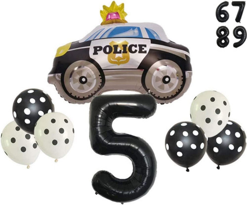 DIWULI Police Party Decorations 5 Years - Police Balloons, Police Decorations for Party, Number 5 Balloon, Police Birthday Supplies, Birthday Party Police, Police Car Kids Birthday Boy Foil Helium
