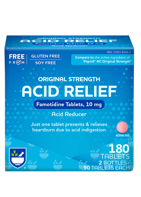Rite Aid Acid Reducer, Original Strength Famotidine Tablets, 10 mg - 2 Bottles, 90 Count Each (180 Count Total) | Heartburn Relief | Acid Reflux | Heartburn Chews & Tablets