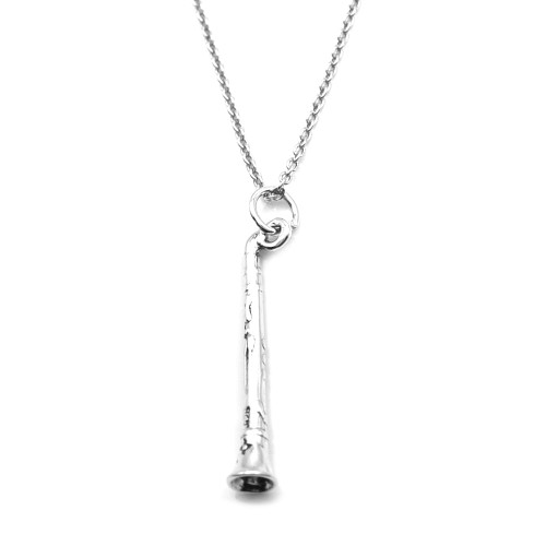Sterling Silver 3D Clarinet Charm Necklace, 18"