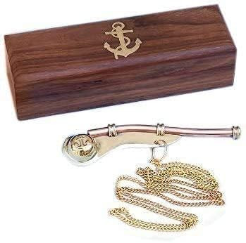 Solid Brass/Copper Boatswain (Bosun) Whistle with Rosewood Box 5" Brass