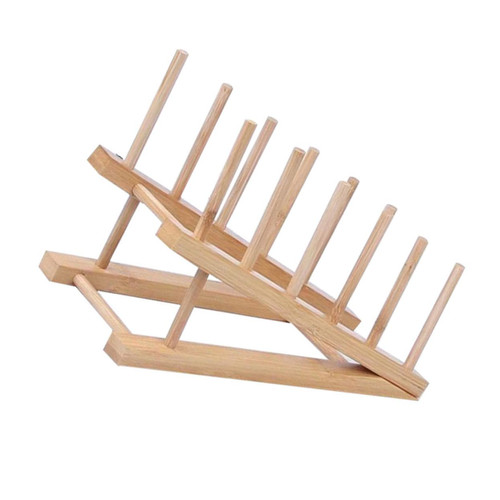 Homoyoyo 1pc Drain Rack Wooden Folding Dish Rack Plate Rack Stand Pan and Pot Lid Organizer Rack Cup Drying Rack Stand Wooden Pot Lid Holder Glass Cup Rack Stand Pot Cover Bottle Bamboo