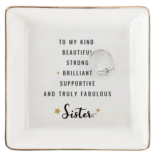 EYONGLION Sisters Gifts Ring Dish,Sister In Law Gifts Jewelry Tray Trinket Dish,Birthday Christmas Graduation Gifts For Sister