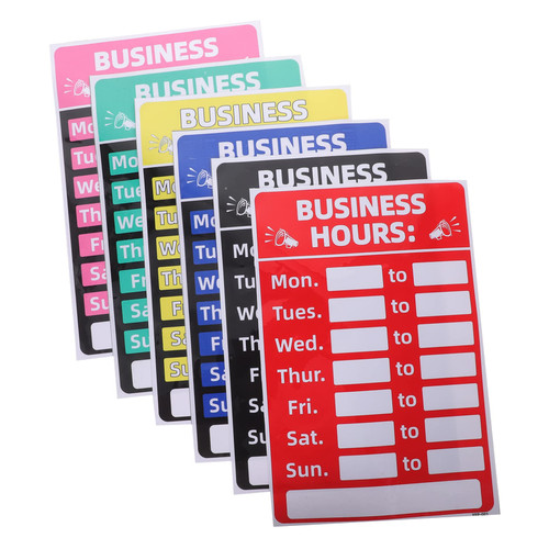 STOBOK 6pcs Business Hours Sign Open Sign with Hours Hour Sign Stickers Welcome Chalk Boards Restaurants Opening Sign Open Signs for Business Shop Store Variable Applique Office Pvc
