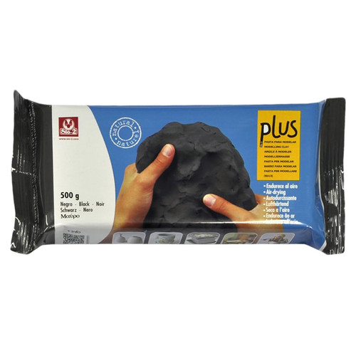 Activa Plus Clay, Black, 1.1lb (500g) - Natural Self Hardening Air-Dry Clay | Smooth General Purpose Clay for Modeling, Arts & Crafts