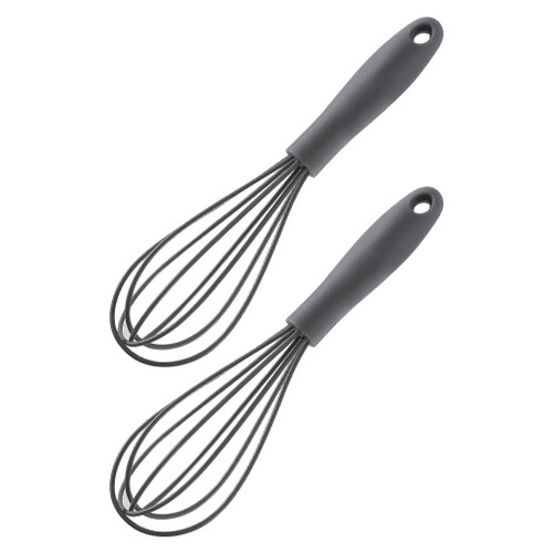 Ousyaah Compact Silicone Whisk Eggs Beater (2-Pack), Mini Portable Eggs Mixer Milk Frothers, Kitchen Eggs Blender Handheld Balloon Whisk, for Cooking, Blending, Whisking, Beating and Stirring (Grey)