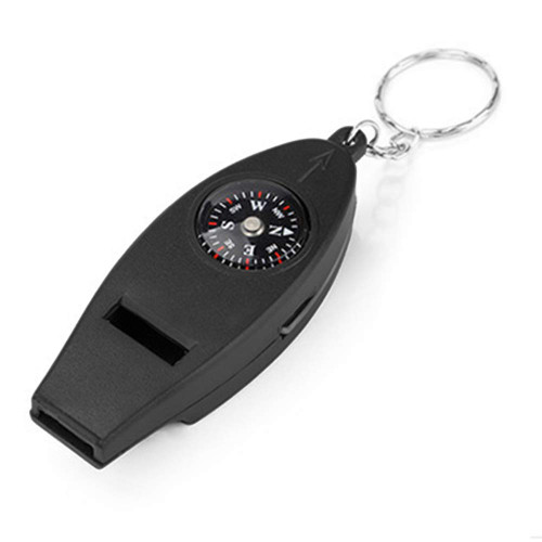 BUZHI Safety Whistle Multifunction 4 in 1 Safety Whistle Compass Magnifier with Keychain Outdoor Travel Emergency Survival Kits
