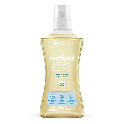 Method Liquid Laundry Detergent; Fragrance Free + Clear; Plant-Based Stain Remover; 66 Loads per 53.5 fl oz bottle; (Pack of 1)