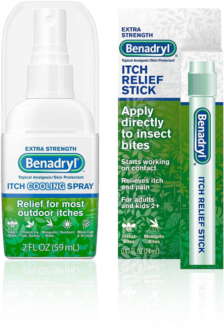 Benadryl Cooling Anti-Itch Spray 2 fl. Oz and Benadryl Extra Strength Itch Relief Stick 0.47 fl. oz, Both with Diphenhydramine 1 ea