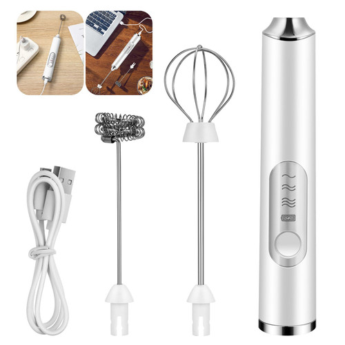 Homoyoyo Electric Mixer Coffee Frother Handheld Pastry Whisk Drink Mixer Fruity Bullet Foam Egg Mixer Flat Whisk Blender Handheld Frother for Coffee Stainless Steel White Denmark Household