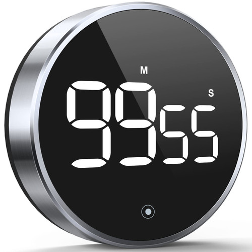 Digital Kitchen Timer, 3.8'' Large LED Display Countdown Countup Timer, Timer for Kids, Classroom Magnetic Timer, Adjustable Volume, Brightness, Easy for Cooking/Study/Office/Exercise (Smooth Knob)