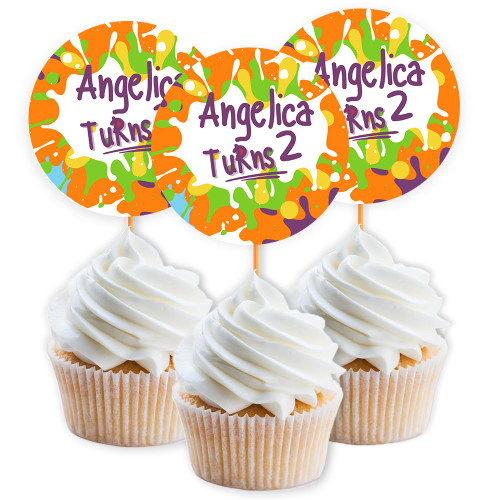 Personalized 80s 90s Babies Art Themed Birthday Party Cupcake Toppers, Slime Cupcake Toppers, Paint Splatter Cake Toppers, Centerpiece Tableware Food Picks Decorations Supplies