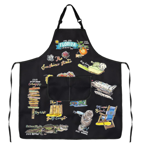 VAMSII Florida Apron Florida State Souvenirs Gift Florida Cooking Kitchen Apron with Pockets BBQ Chef Vintage Apron Women Men (black)