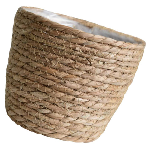 Happyyami Woven Flower Basket Seagrass Plant Pots Natural Plant Pots Flower Pot Holder Woven Garbage Can Woven Waste Basket Woven Sundries Organizer Wicker Trash Can Plastic Planter Rattan
