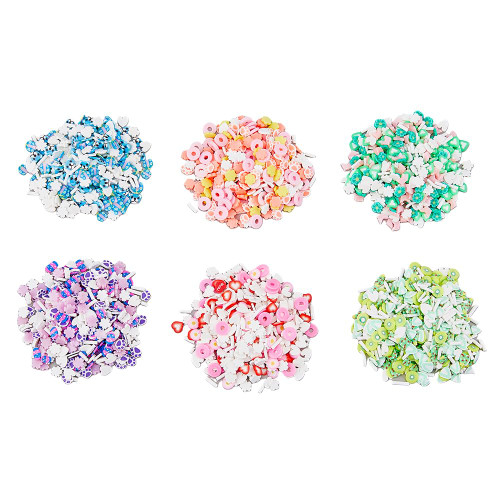 SUPERFINDINGS 150G?25g/Style? 6 Theme Colors Mini 3D Fimo Slices Slimes Fruits Animals Flowers Slices for Slime Assorted Polymer Clay Slime Slices Heart Bear Bulk Fimo Clay Slices for Nail Stuff DIY