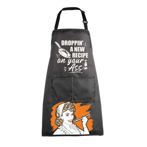 MBMSO Inappropriate Apron Droppin' a New Recipe on Your Ass Rude Aprons with Funny Saying Women Kitchen Cooking Humor Aprons (Rude Apron-black)