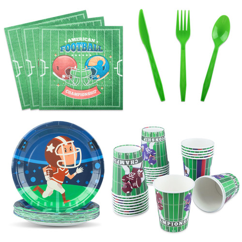 DIKENLAND Football Party Supplies Kit Serve 24, Includes Paper Plates, Napkins, Cups, Knives, Forks and Spoons for Football Birthday Party Football Gameday Super Bowl Decorations DIKENLAND Football Party Supplies Kit Serve 24, Includes Paper Plates, Napkins, Cups, Knives, Forks and Spoons for Football Birthday Party Football Gameday Super Bowl Decorations
