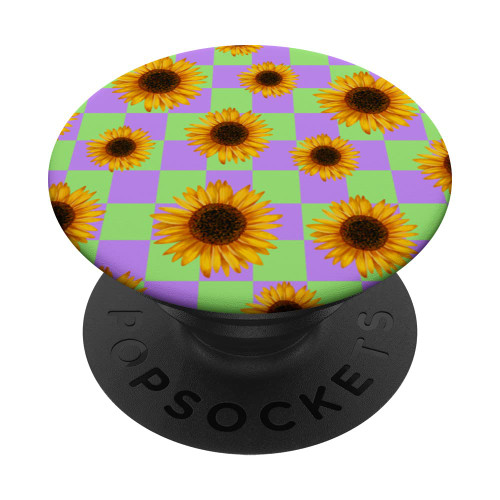 Purple Green Classic Checkered Sunflowers Checkerboard PopSockets Swappable PopGrip