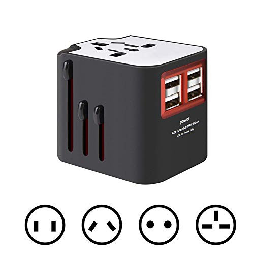 Universal Travel Adapter,Worldwide Travel Charger Adapters, All-in-one International Power Adapter Wall Plug with 4 USB Ports Power Converters for US/UK/EU/AU (White)