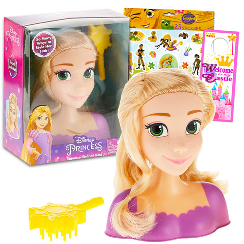 Disney Princess Rapunzel Styling Head Doll for Girls - Bundle with Rapunzel Pretend Play Head with Brush Plus Stickers, More | Rapunzel Hair Styling Head
