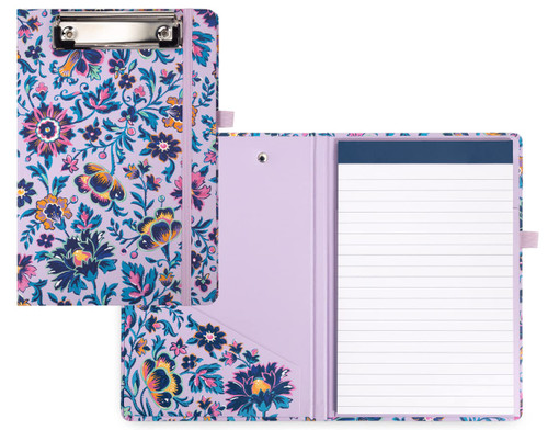 Vera Bradley Mini Clipboard Folio with Refillable Lined Notepad, Purple Floral Padfolio with Interior Pocket and Pen Loop, Cloud Vine Multi