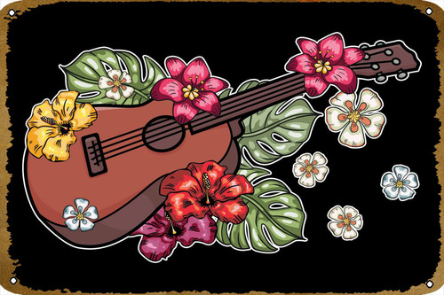 Uke Ukulele Guitar Metal Tin Sign 8 x 12 in Music Bands Vintage Poster Man Cave Decorative