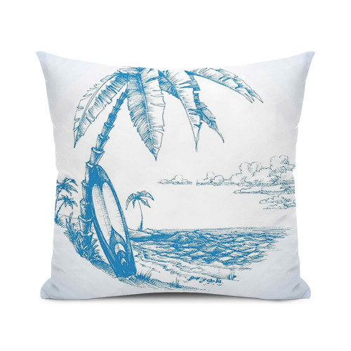 SARNFANS Surf Throw Pillow Cushion Cover,Hawaiian Beach with Surfboard Palms,Decorative Square Accent Pillow Case,Blue and White 26x26 inch