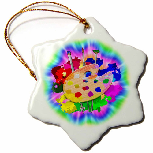 3dRose A Painter Art Palette with Art Brushes and Paint tie dye... - Ornaments (ORN_351529_1)