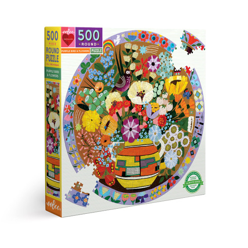 eeBoo: Piece and Love Purple Bird and Flowers 500 Piece Round Jigsaw Puzzle, Sturdy Puzzle Pieces, A Cooperative Activity with Friends and Family eeBoo: Piece and Love Purple Bird and Flowers 500 Piece Round Jigsaw Puzzle, Sturdy Puzzle Pieces, A Cooperative Activity with Friends and Family