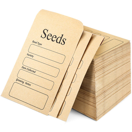 200 Pcs Seed Envelopes Resealable Self Sealing Seed Envelope Seed Packets 3.15 x 4.72 In Seed Saving Envelopes with Preprinted Seed Collecting Template for Collection of Vegetable Flower Seeds (Khaki)