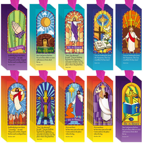 Tinlade 200 Pcs He is Risen Bookmarks Bulk Easter Religious Bible Bookmarks for Kids Easter Basket Stuffers Church and Sunday School Classroom Teacher Rewards Christian Theme Party Supplies