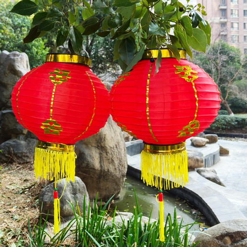KYMY 2024 Chinese Red Lanterns, 2pcs Red Hanging Round Decorative Chinese Dragon Luna Year Lanterns for Chinese New Year, Spring Festival,Lantern Festival, Wedding Celebration-9.8"/25cm