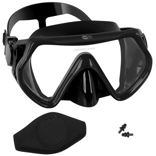 Swim Mask, Snorkel Diving Mask Anti-Fog Goggles with Nose Cover Silicone Skirt Tempered Glass with Neoprene Mask Strap Cover and Earplugs for Adults Swimming Scuba Dive Snorkeling ( Black ) Swim Mask, Snorkel Diving Mask Anti-Fog Goggles with Nose Cover Silicone Skirt Tempered Glass with Neoprene Mask Strap Cover and Earplugs for Adults Swimming Scuba Dive Snorkeling ( Black )