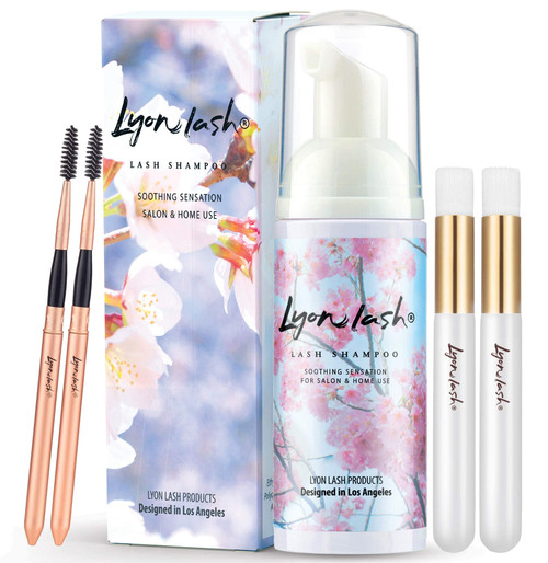Lyon Lash Eyelash Extension Cleanser 150ml with Cleansing Brush, Foam Shampoo/Lash Bath, Gentle Formula for Sensitive people, To Remove Eye Makeup Oil & Dust & Mascara, For Professional and Home Use