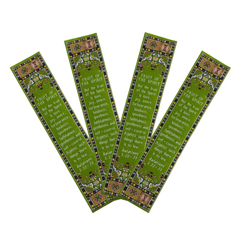 Fruit of The Spirit, Bulk Pack of 4 Woven Fabric Bible Verse Bookmarks, Silky Soft & Flexible Religious Bookmarkers for Novels Books & Bibles, Memory Verse Gift, Traditional Turkish Woven Design