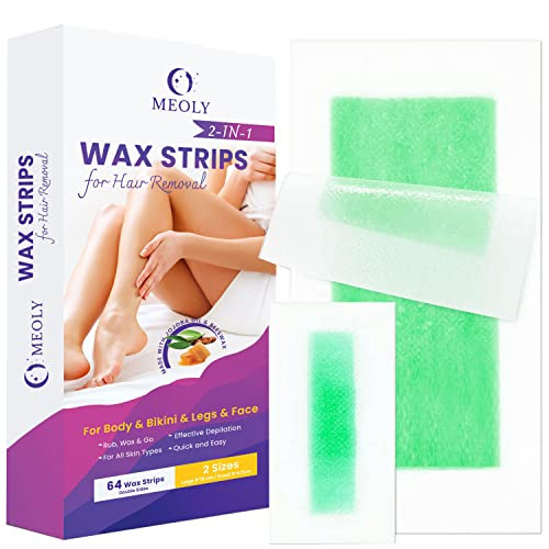 MEOLY Wax Strips 64 counts, Waxing Strips, Wax Strips for Hair Removal, Waxing Strips for Face, Bikini, Legs, Arms and Armpit. Hair Removal Waxing Kit with 24 Facial Strips, 40 Body Strips. MEOLY Wax Strips 64 counts, Waxing Strips, Wax Strips for Hair Removal, Waxing Strips for Face, Bikini, Legs, Arms and Armpit. Hair Removal Waxing Kit with 24 Facial Strips, 40 Body Strips.